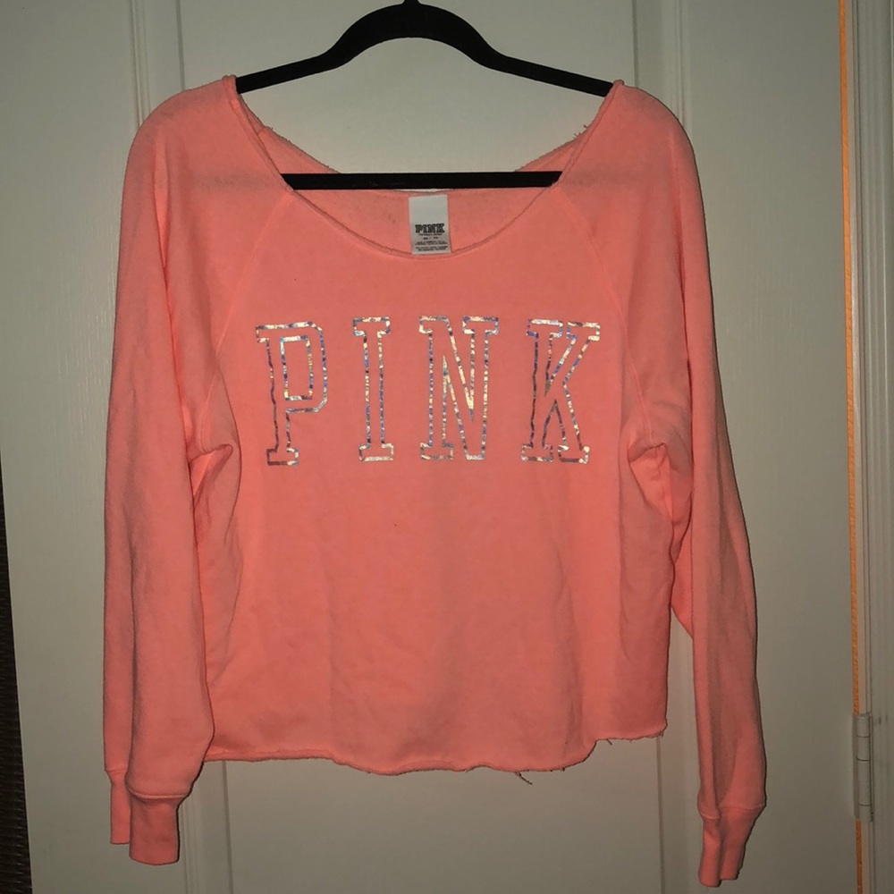 PINK cropped oversized fleece crewneck